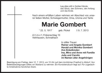 Traueranzeige von Marie Gombert von Der Bote