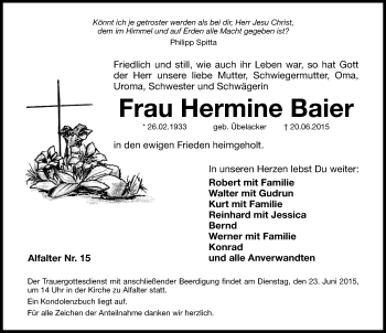 Traueranzeige von Hermine Baier von Hersbrucker Zeitung