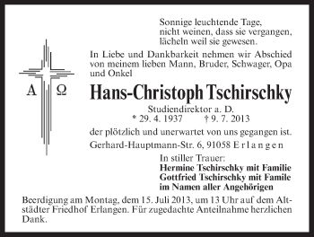 Traueranzeige von Hans-Christoph Tschirschky von Der Bote