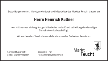 Traueranzeige von Heinrich Küttner von Der Bote