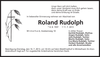 Traueranzeige von Roland Rudolph von Der Bote