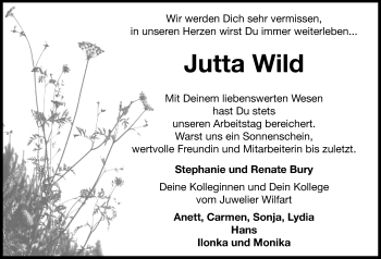 Traueranzeige von Jutta Wild von Hersbrucker Zeitung