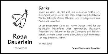 Traueranzeige von Rosa Deuerlein von Hersbrucker Zeitung