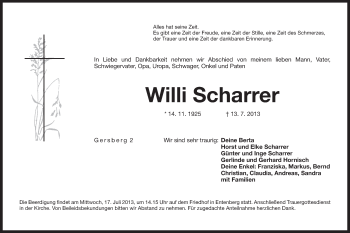 Traueranzeige von Willi Scharrer von Der Bote