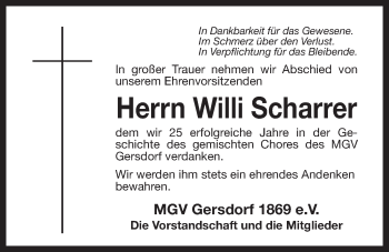 Traueranzeige von Willi Scharrer von Der Bote