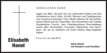 Traueranzeige von Elisabeth Hanel von Der Bote