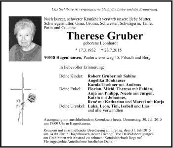 Traueranzeige von Therese Gruber von Der Bote
