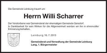 Traueranzeige von Willi Scharrer von Der Bote