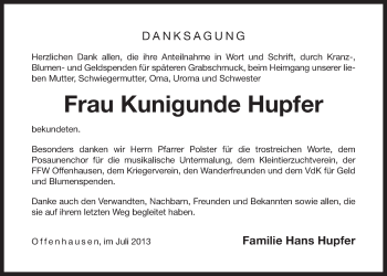 Traueranzeige von Kunigunde Hupfer von Der Bote