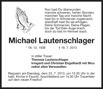 Traueranzeige von Michael Lautenschlager von Der Bote