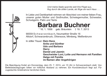 Traueranzeige von Barbara Buchner von Der Bote