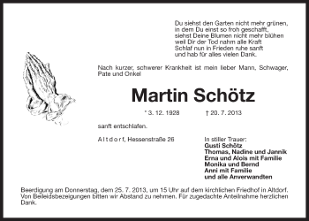Traueranzeige von Martin Schötz von Der Bote