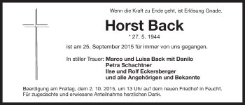 Traueranzeige von Horst Back von Der Bote