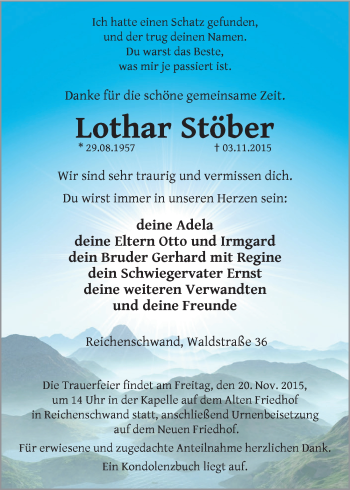 Traueranzeige von Lothar Stöber von Hersbrucker Zeitung