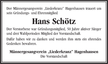 Traueranzeige von Hans Schötz von Der Bote