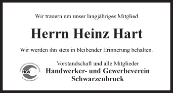 Traueranzeige von Heinz Hart von Der Bote