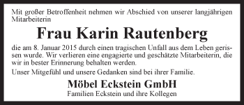 Traueranzeige von Karin Rautenberg von Der Bote