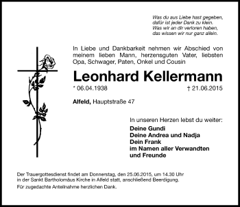 Traueranzeige von Leonhard Kellermann von Hersbrucker Zeitung