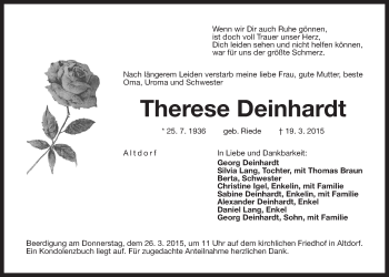 Traueranzeige von Therese Deinhardt von Der Bote