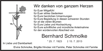 Traueranzeige von Bernhard Schmolke von Der Bote
