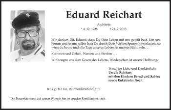 Traueranzeige von Eduard Reichart von Der Bote