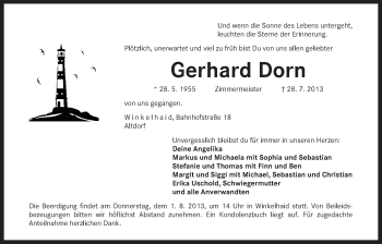 Traueranzeige von Gerhard Dorn von Der Bote