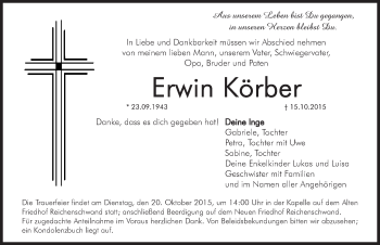 Traueranzeige von Erwin Körber von Hersbrucker Zeitung