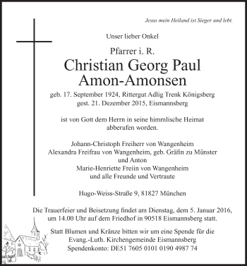 Traueranzeige von Christian Georg Paul Amon-Amonsen von Hersbrucker Zeitung