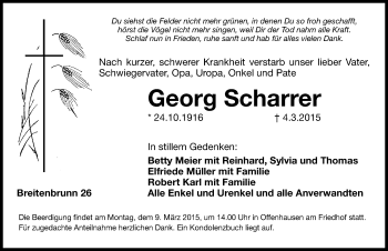 Traueranzeige von Georg Scharrer von Hersbrucker Zeitung