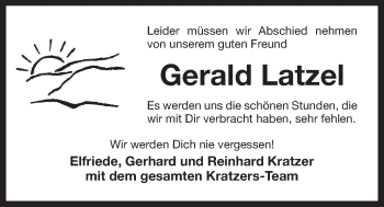 Traueranzeige von Gerald Latzel von Der Bote