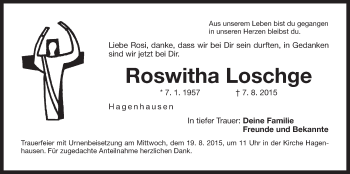 Traueranzeige von Roswitha Loschge von Der Bote