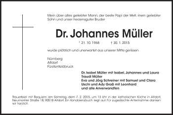 Traueranzeige von Johannes Müller von Der Bote
