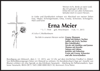 Traueranzeige von Erna Meier von Der Bote