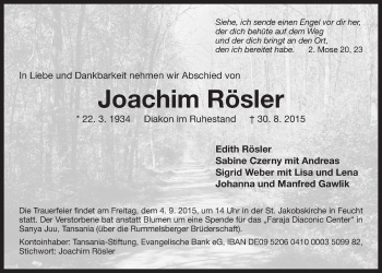 Traueranzeige von Joachim Rösler von Der Bote