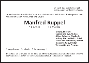 Traueranzeige von Manfred Ruppel von Der Bote