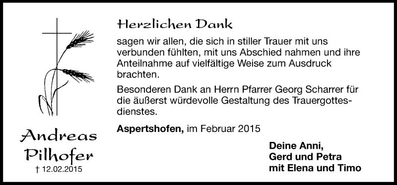  Traueranzeige für Andreas Pilhofer vom 28.02.2015 aus Hersbrucker Zeitung