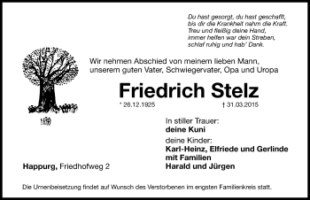 Traueranzeige von Friedrich Stelz von Hersbrucker Zeitung
