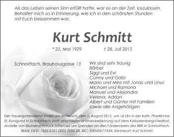 Traueranzeige von Kurt Schmitt von Pegnitz-Zeitung
