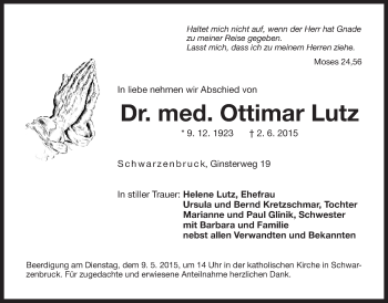 Traueranzeige von Ottimar Lutz von Der Bote