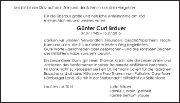 Traueranzeige von Günter Curt Bräuer von Pegnitz-Zeitung