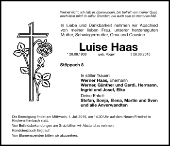 Traueranzeige von Luise Haas von Hersbrucker Zeitung