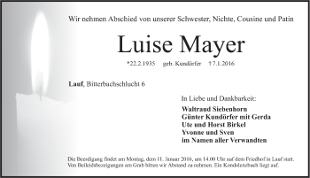 Traueranzeige von Luise Mayer von Pegnitz-Zeitung