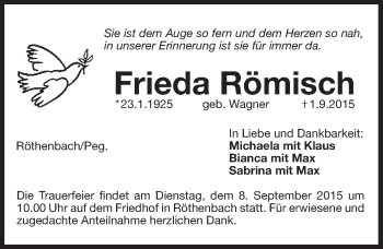 Traueranzeige von Frieda Römisch von Pegnitz-Zeitung