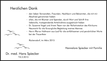 Traueranzeige von Hans Spiecker von Pegnitz-Zeitung