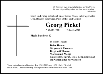 Traueranzeige von Georg Pickel von Hersbrucker Zeitung