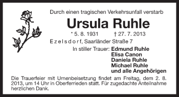 Traueranzeige von Ursula Ruhle von Der Bote
