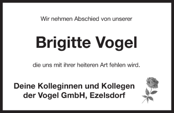 Traueranzeige von Brigitte Vogel von Der Bote
