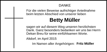 Traueranzeige von Betty Müller von Der Bote