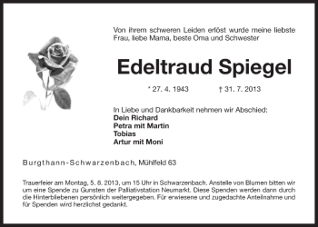 Traueranzeige von Edeltraud Spiegel von Der Bote