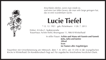 Traueranzeige von Lucie Tiefel von Der Bote